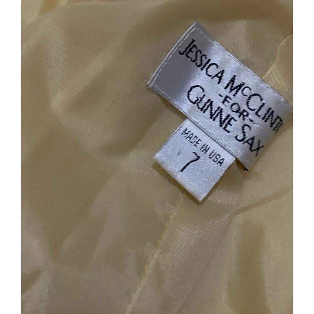 Vtg Jessica McClintock Gunne Sax Yellow satin mini bubble dress 80s Women 7 6 - Picture 13 of 14